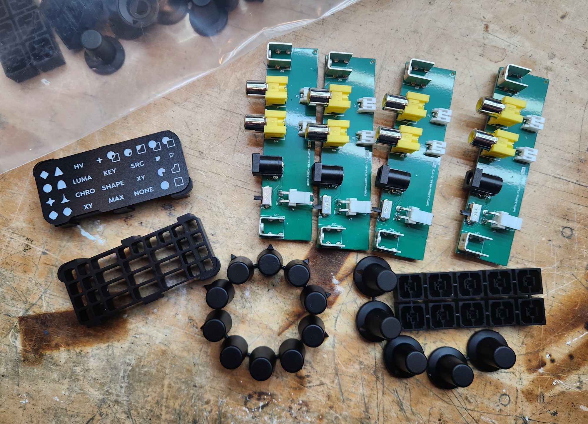 Chromagnon button legend, rear IO boards, knobs, and button grid