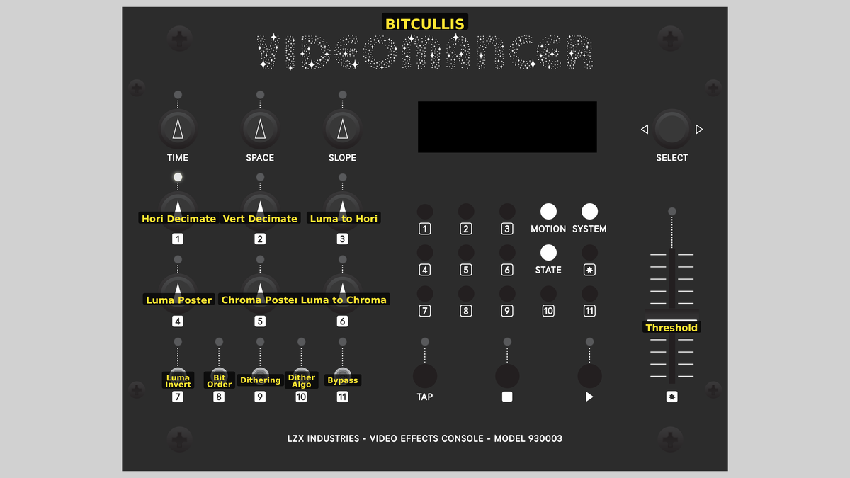 Videomancer front panel with Bitcullis loaded