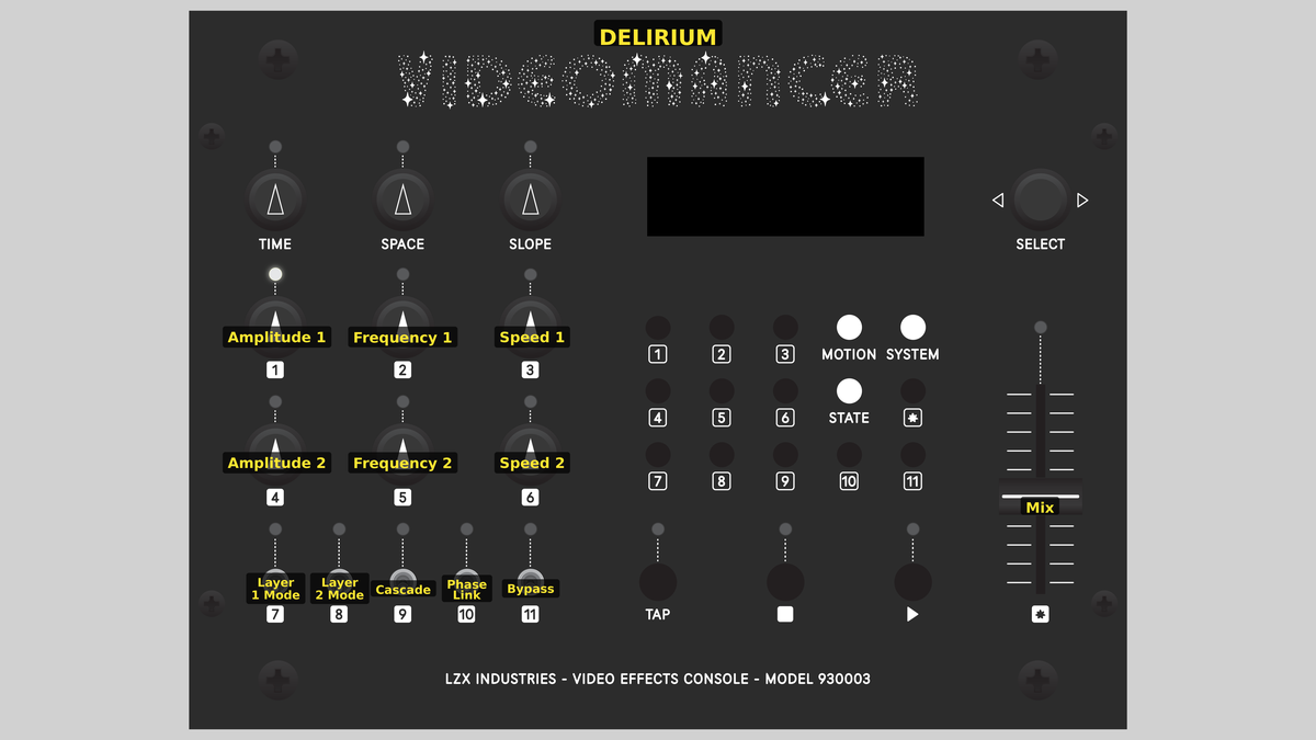 Videomancer front panel with Delirium loaded