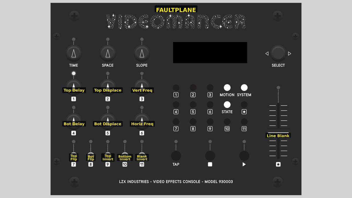 Videomancer front panel with Faultplane loaded
