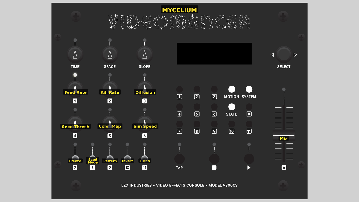 Videomancer front panel with Mycelium loaded