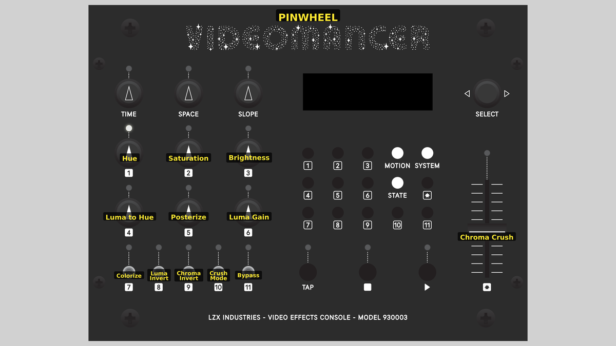 Videomancer front panel with Pinwheel loaded