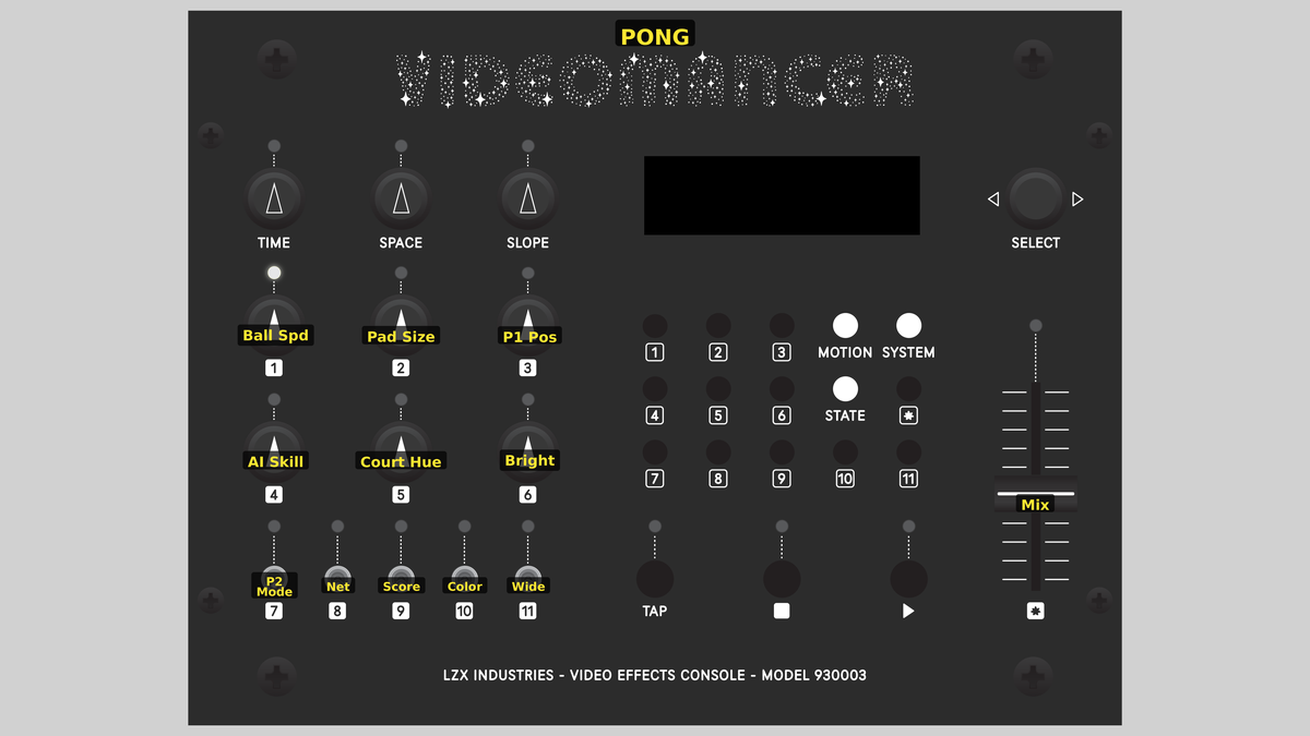 Videomancer front panel with Pong loaded