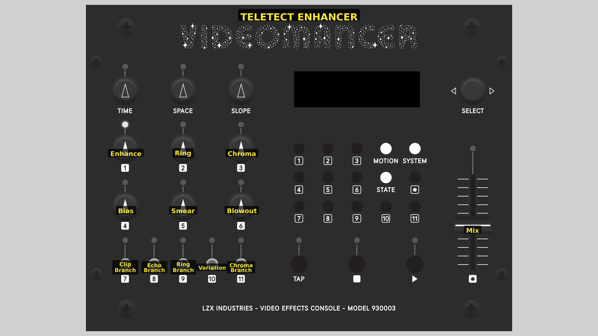 Videomancer front panel with Teletect Enhancer loaded