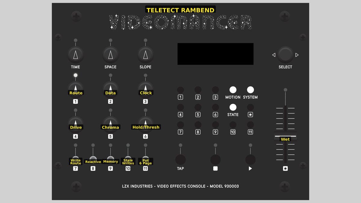 Videomancer front panel with Teletect RamBend loaded
